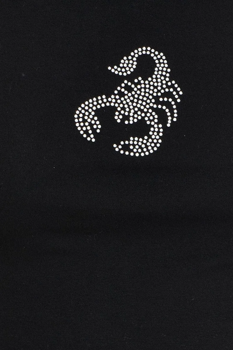 Black Jersey Scorpion Diamante Tank Top