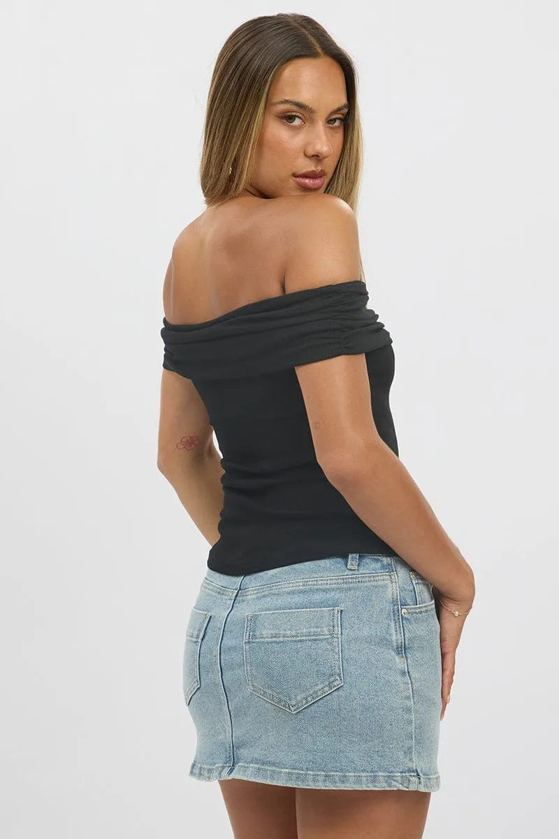 Black Off Shoulder Top Rib