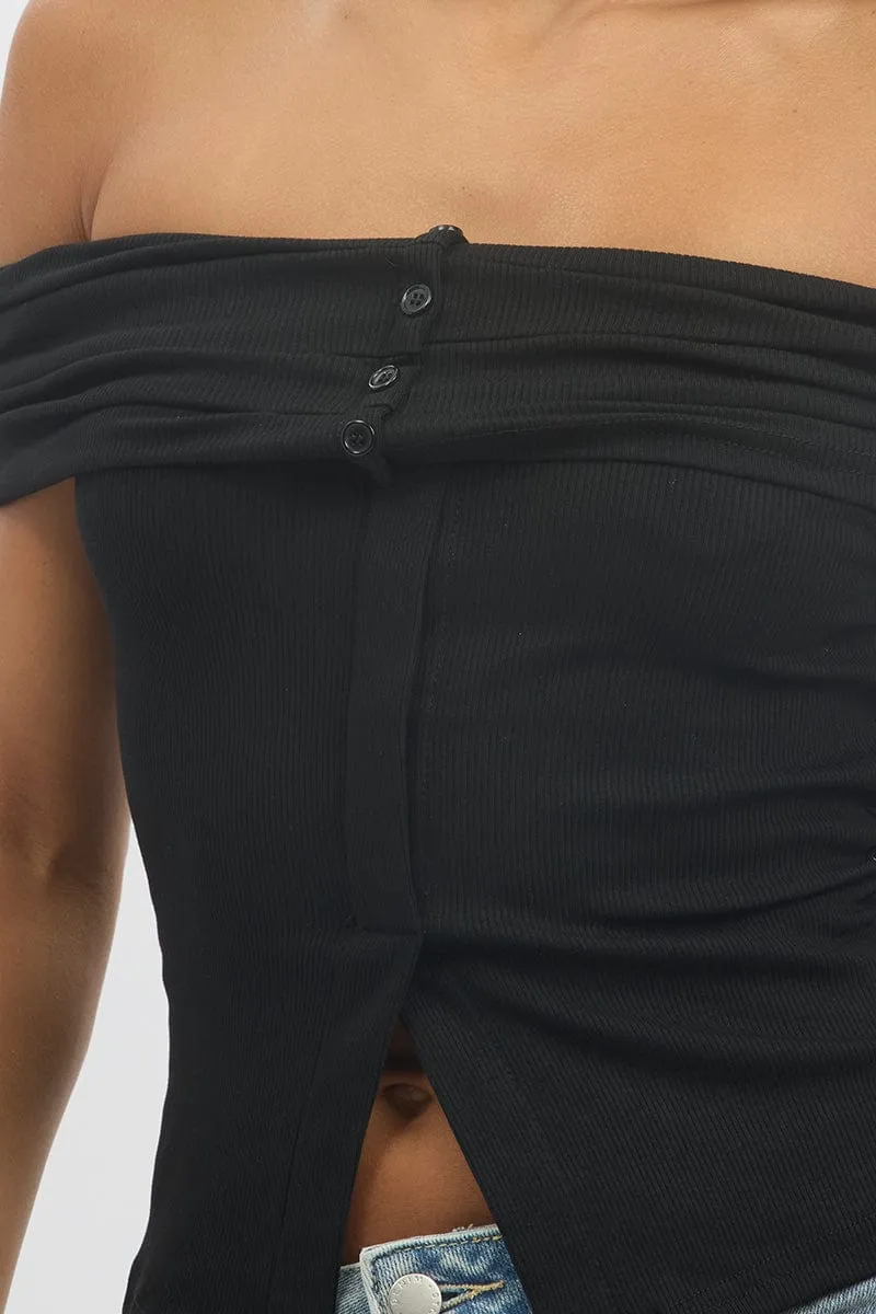 Black Off Shoulder Top Rib