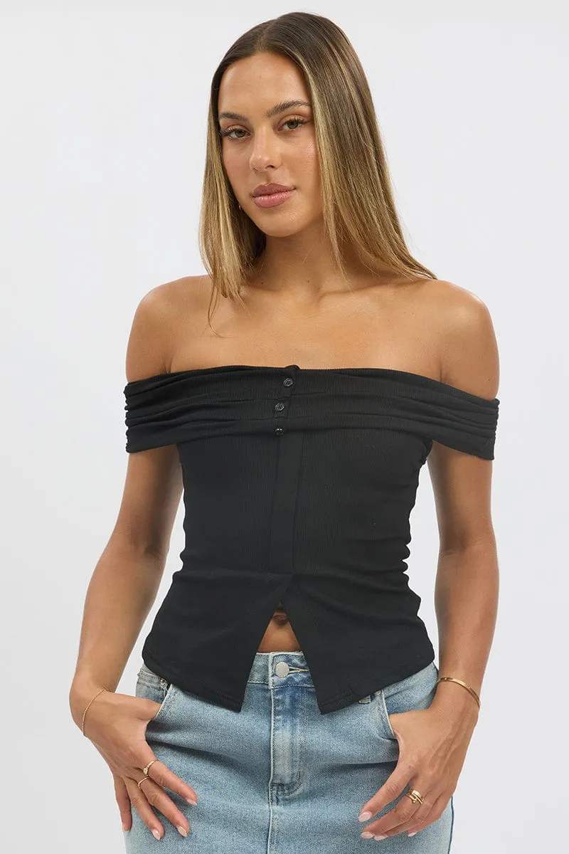 Black Off Shoulder Top Rib