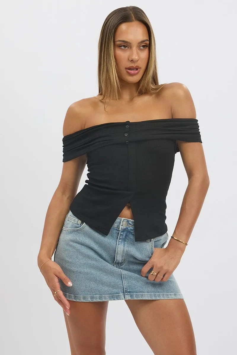 Black Off Shoulder Top Rib
