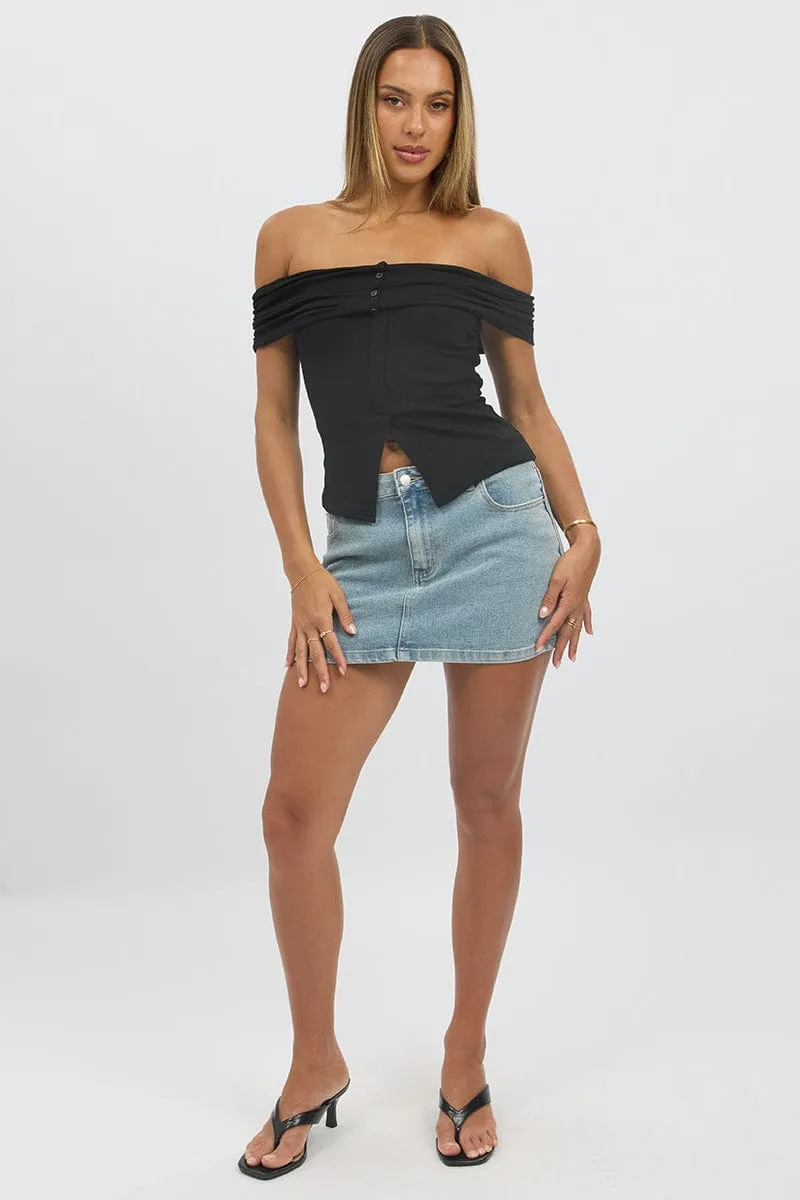 Black Off Shoulder Top Rib