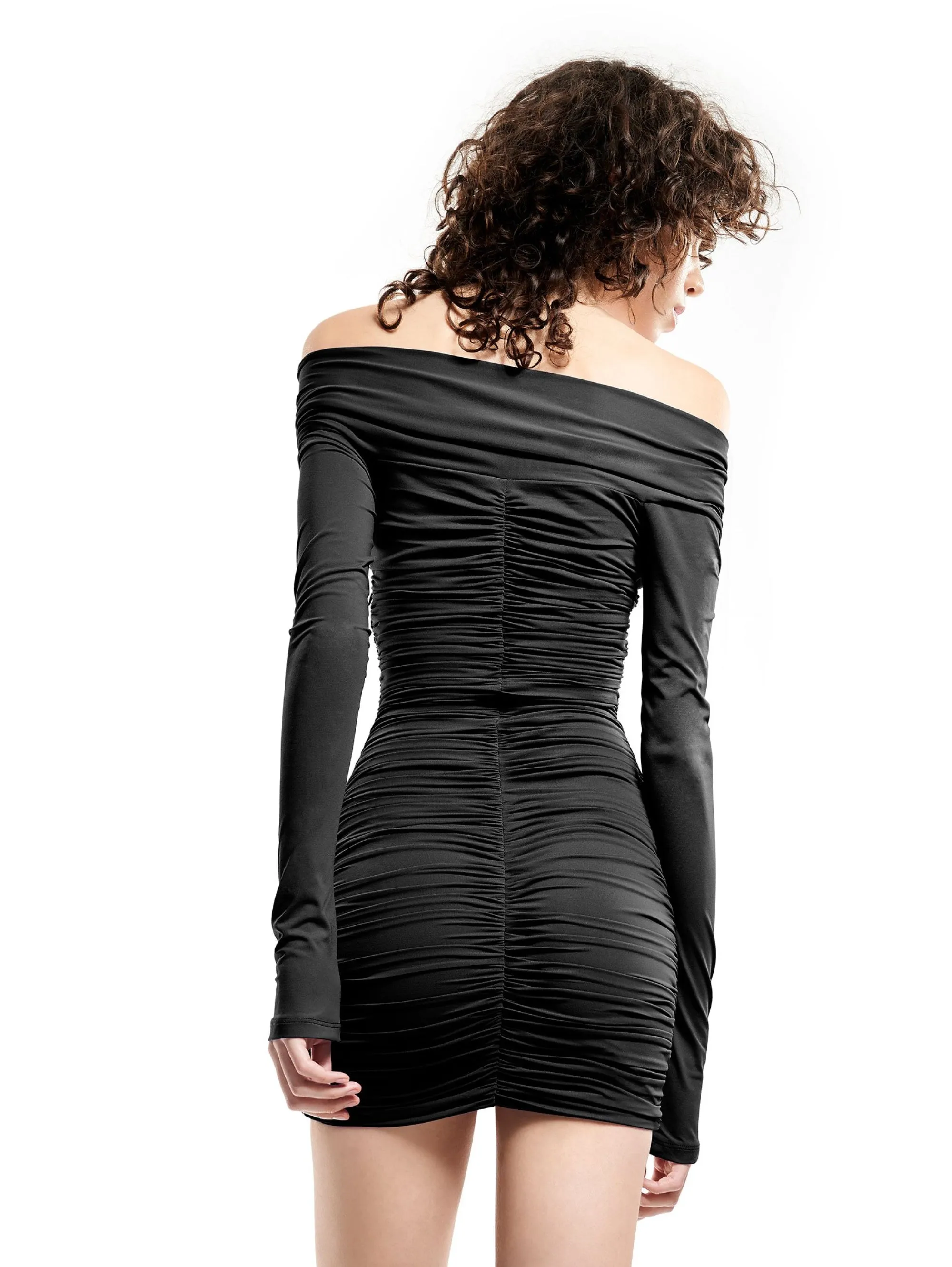 Black Pleated Dress with Long Sleeves