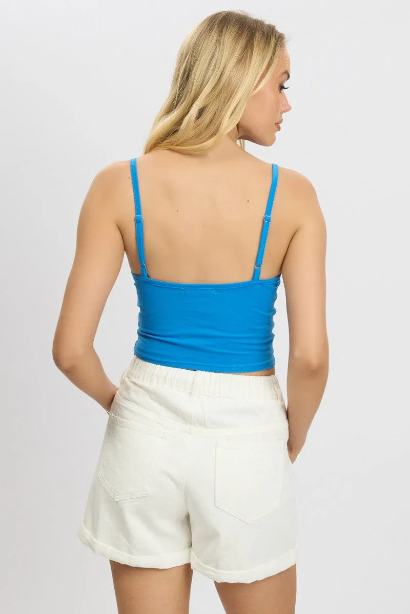 Blue Graphic Halter Neck Top