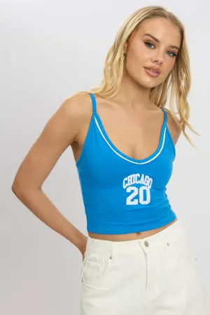 Blue Graphic Halter Neck Top