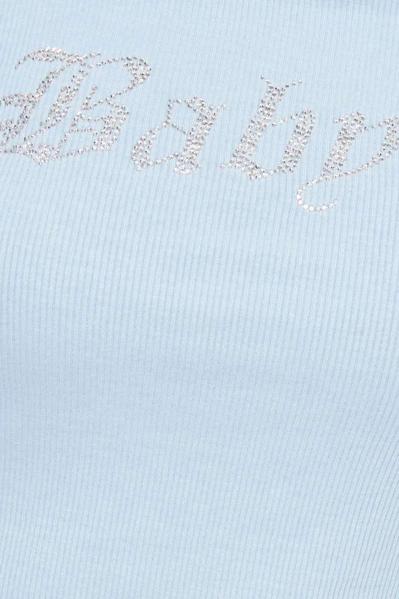 Blue Sleeveless Baby Logo Rib Jersey Ruched Bodycon Min
