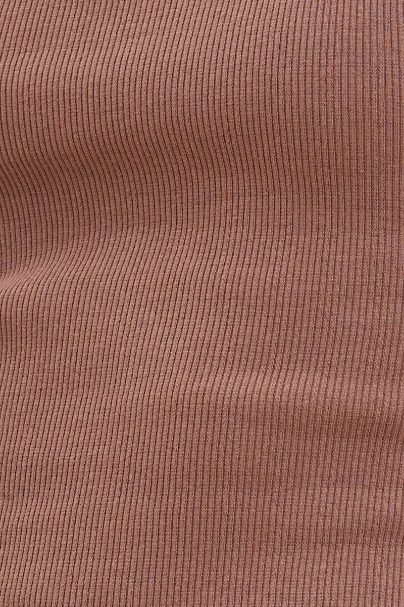 Brown Crop Tank Square Neck Cotton Blend Rib