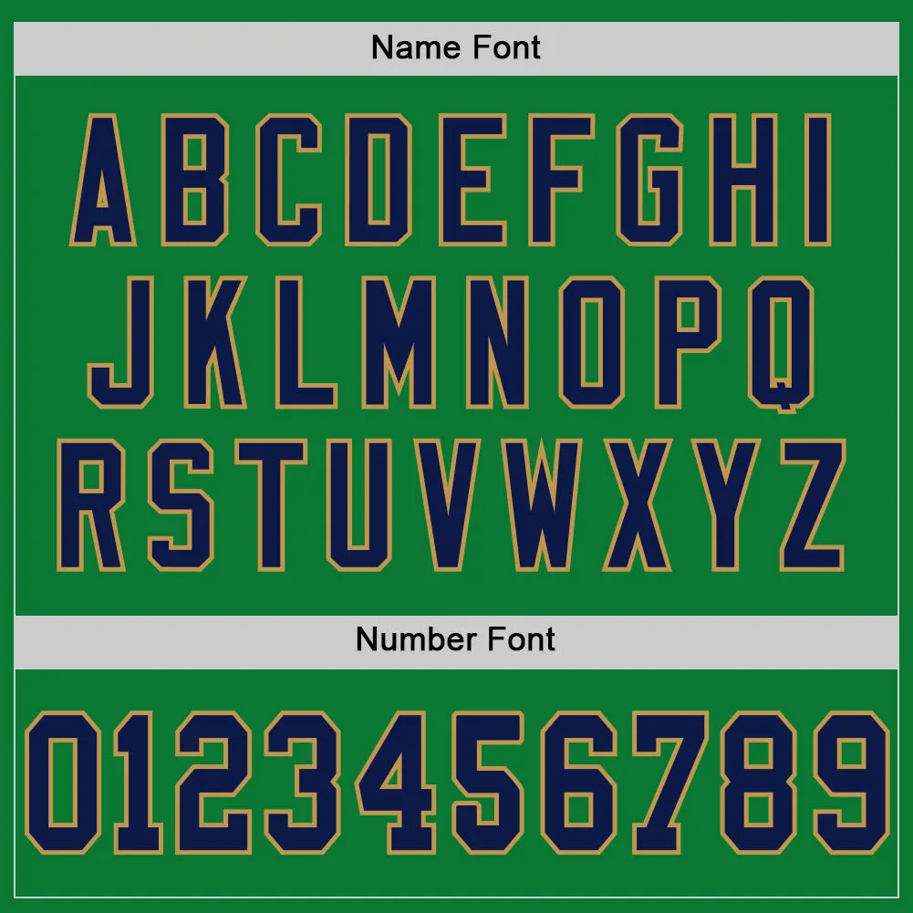 Custom Grass Green Navy-Old Gold Mesh Authentic Throwback Football Jersey
