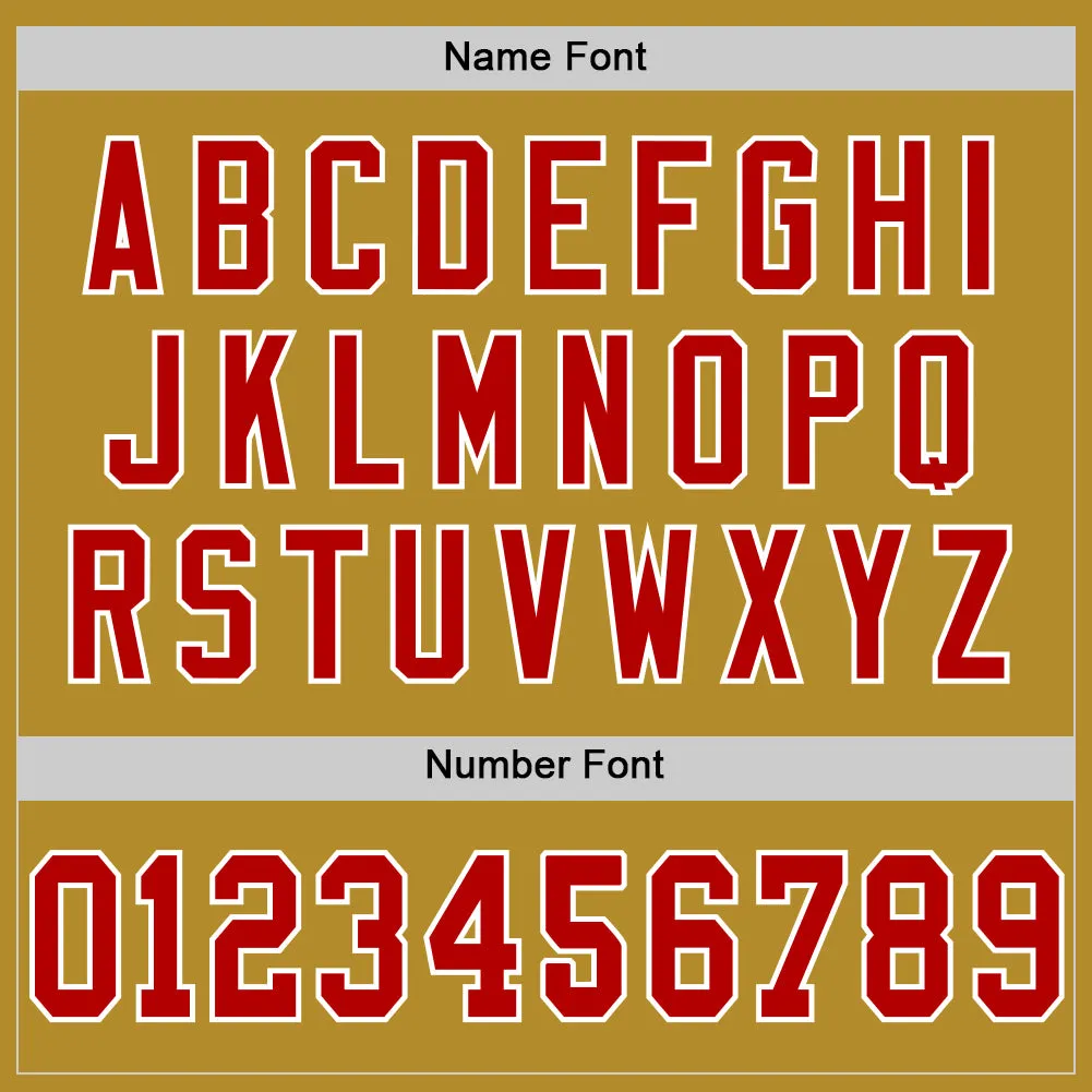 Custom Old Gold Red-White Mesh Authentic Throwback Football Jersey