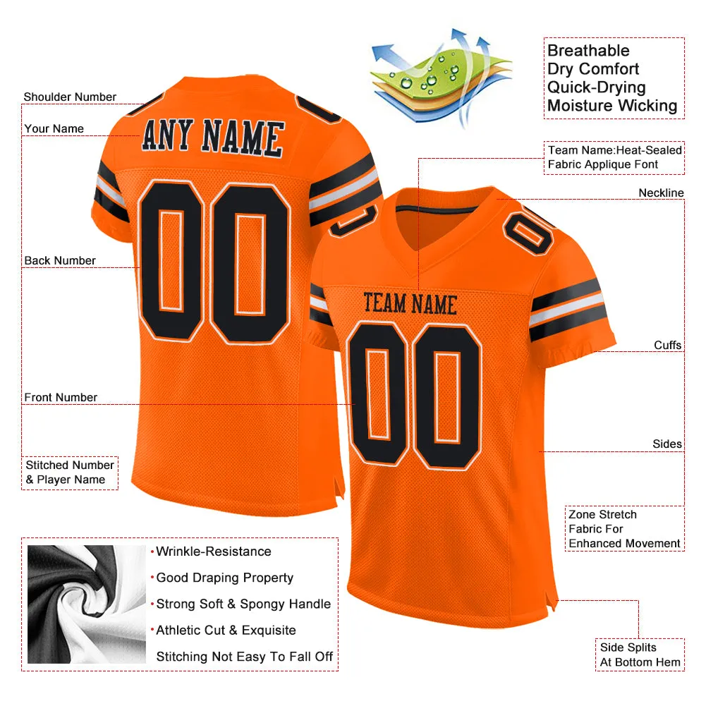 Custom Orange Black-White Mesh Authentic Football Jersey