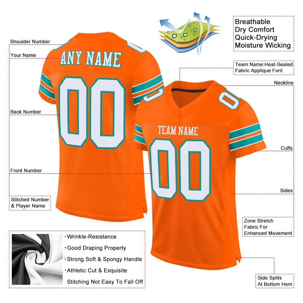 Custom Orange White-Aqua Mesh Authentic Football Jersey