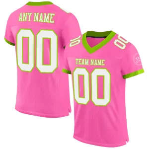 Custom Pink White-Neon Green Mesh Authentic Football Jersey