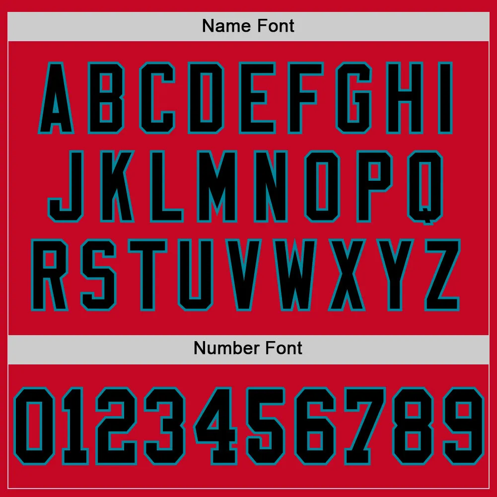 Custom Red Black-Teal Mesh Authentic Football Jersey
