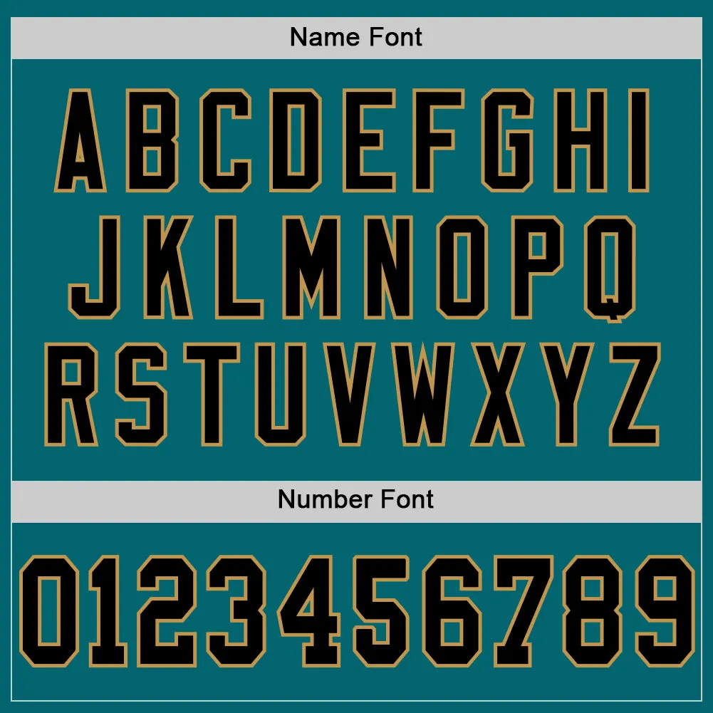 Custom Teal Black-Old Gold Mesh Authentic Throwback Football Jersey