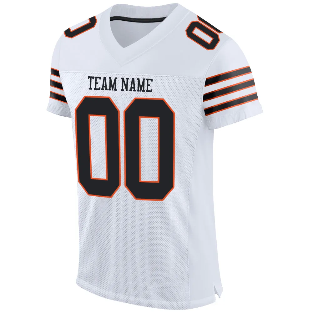 Custom White Black-Orange Mesh Authentic Football Jersey