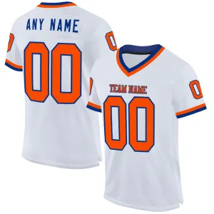 Custom White Orange-Royal Mesh Authentic Throwback Football Jersey