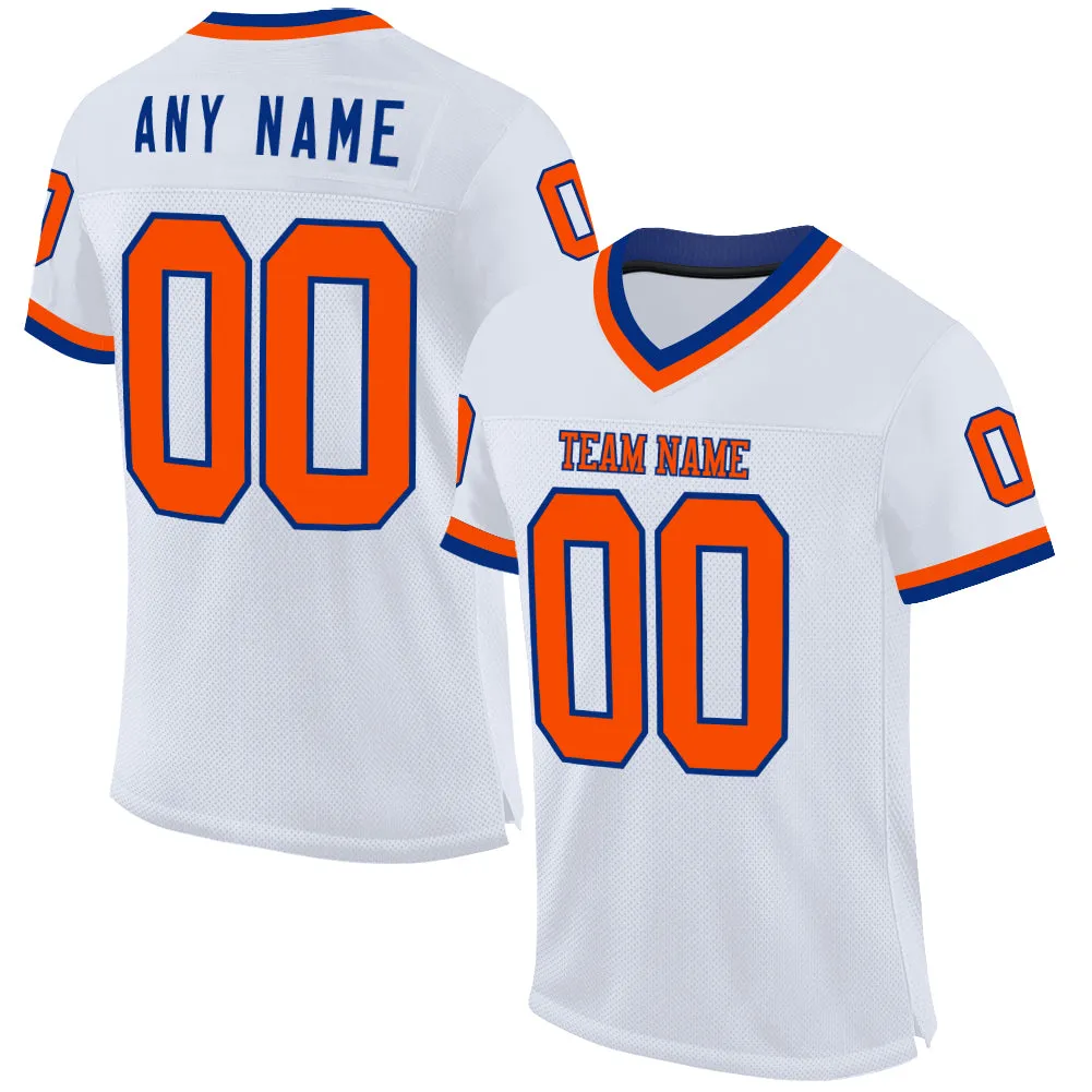 Custom White Orange-Royal Mesh Authentic Throwback Football Jersey