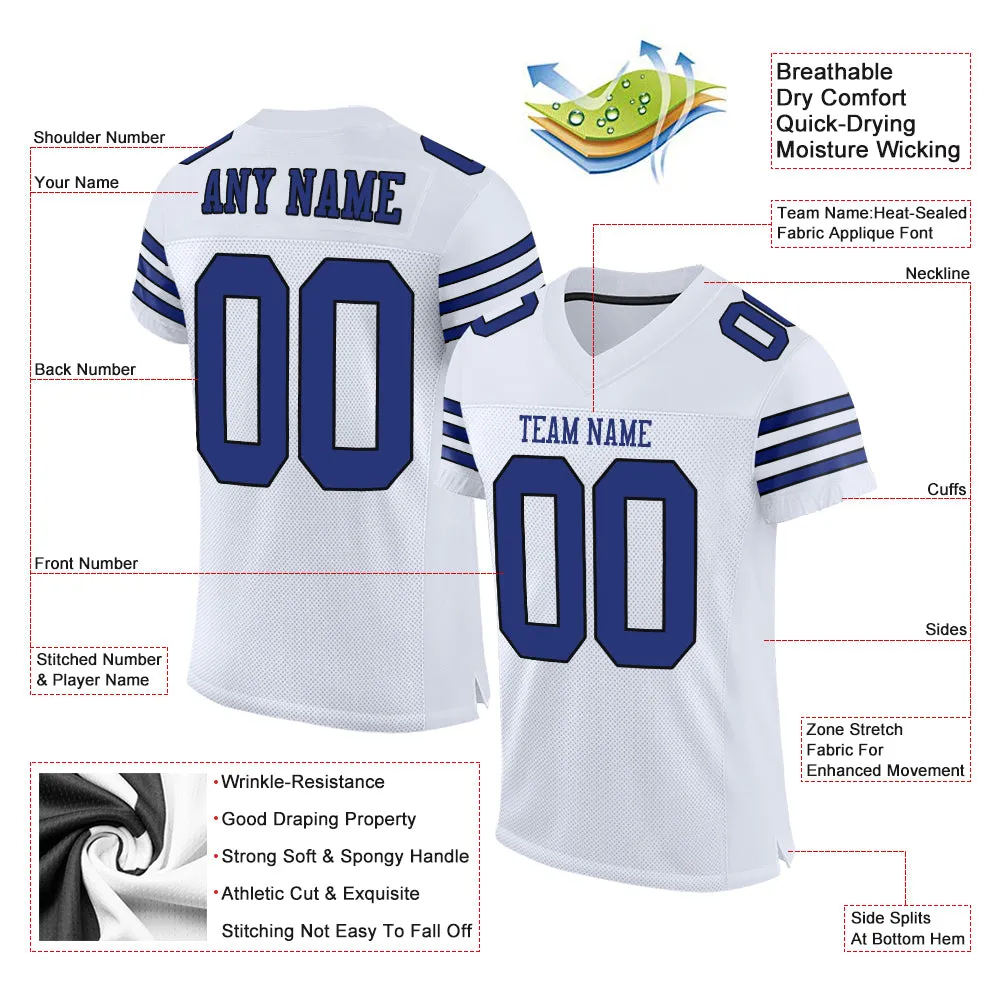Custom White Royal-Black Mesh Authentic Football Jersey