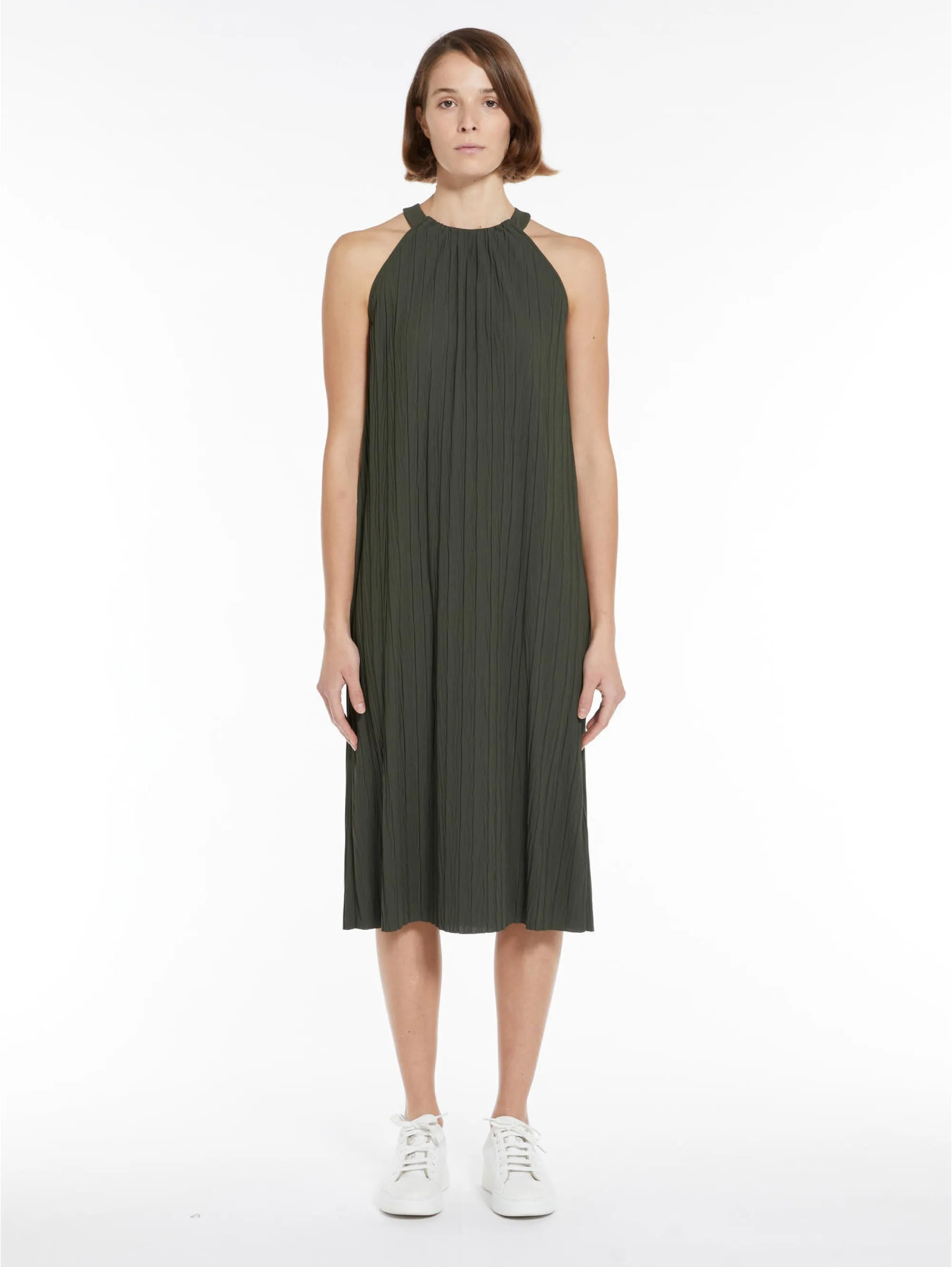 Dress American Neck in Jersey Plissé Verde