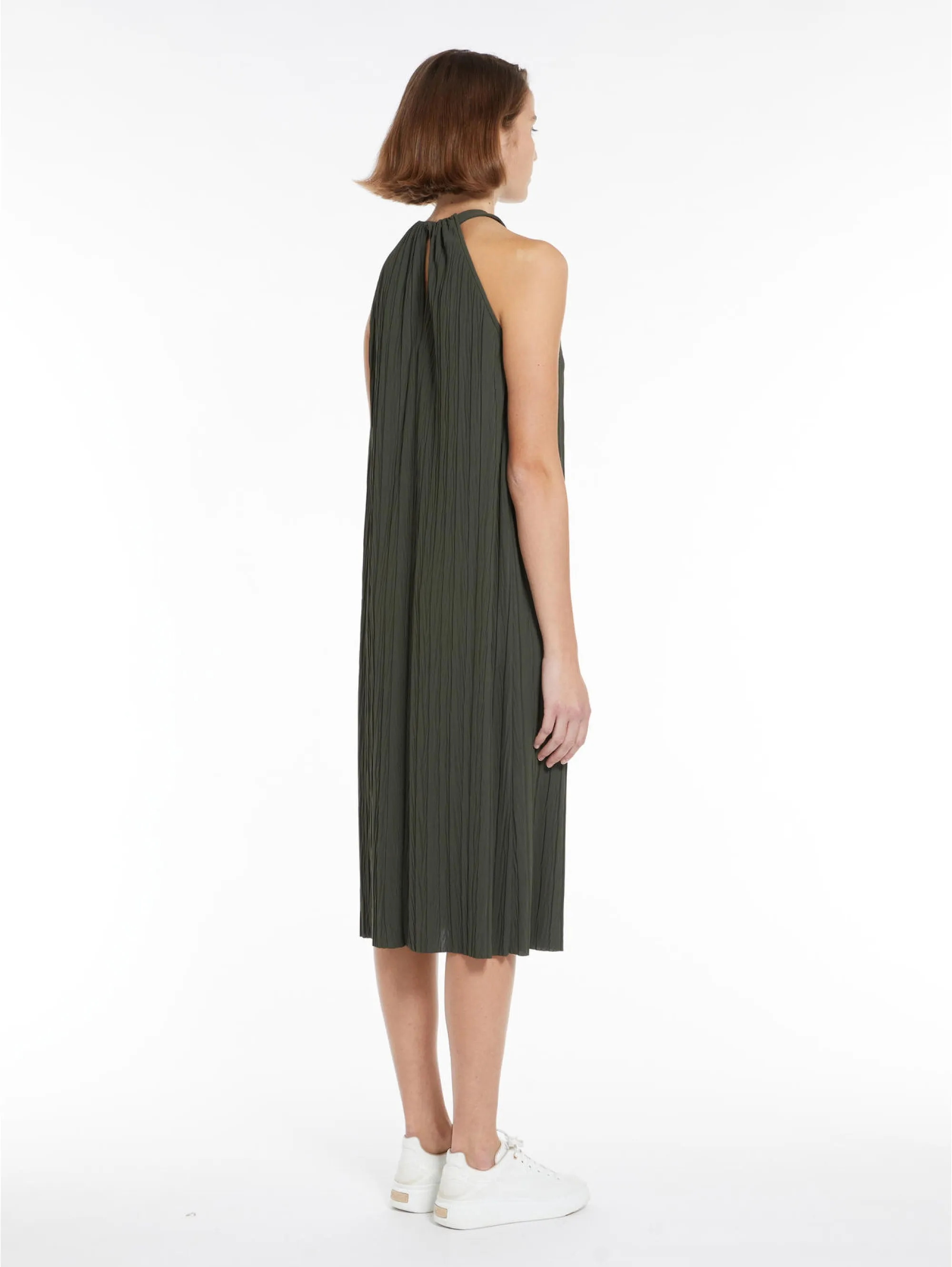 Dress American Neck in Jersey Plissé Verde