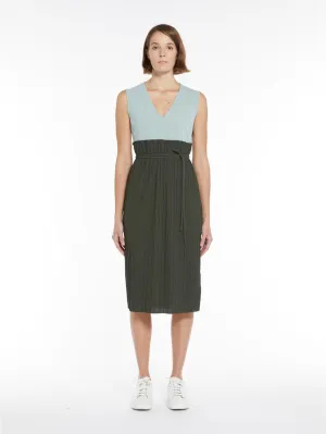Dress with Body and Longuette in Jersey Plissé Verde