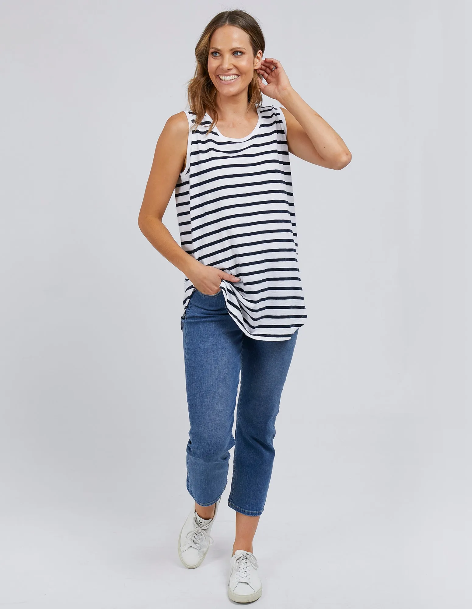 Elm Scoop Tank White & Navy Stripe