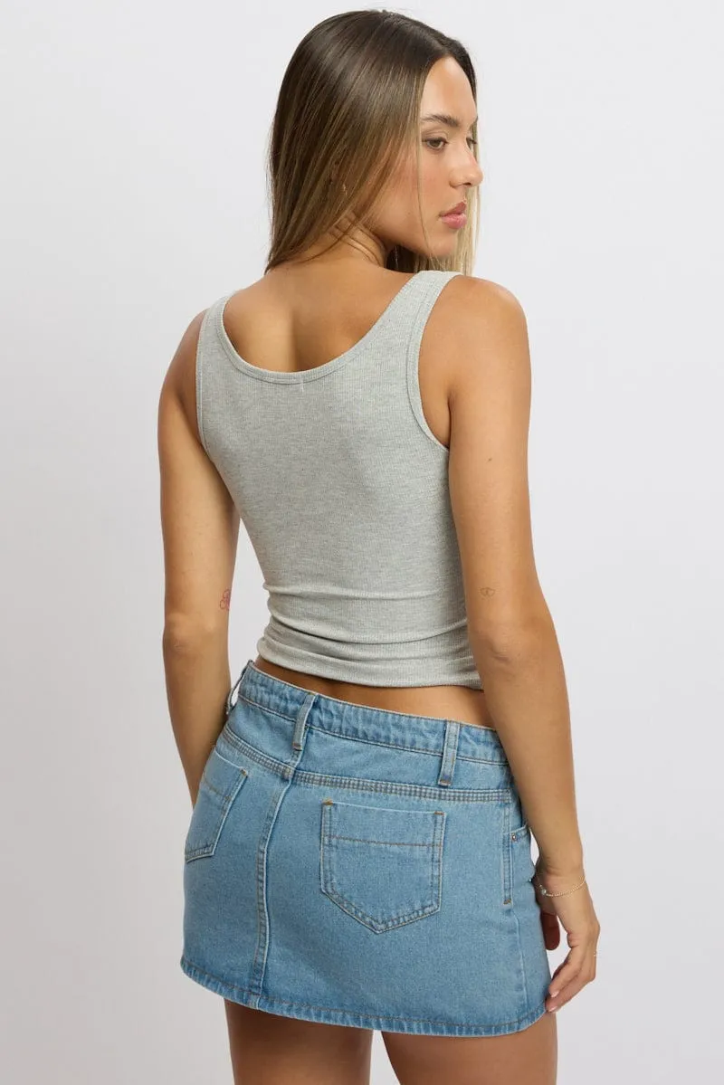 Grey Rib Tank Button Front