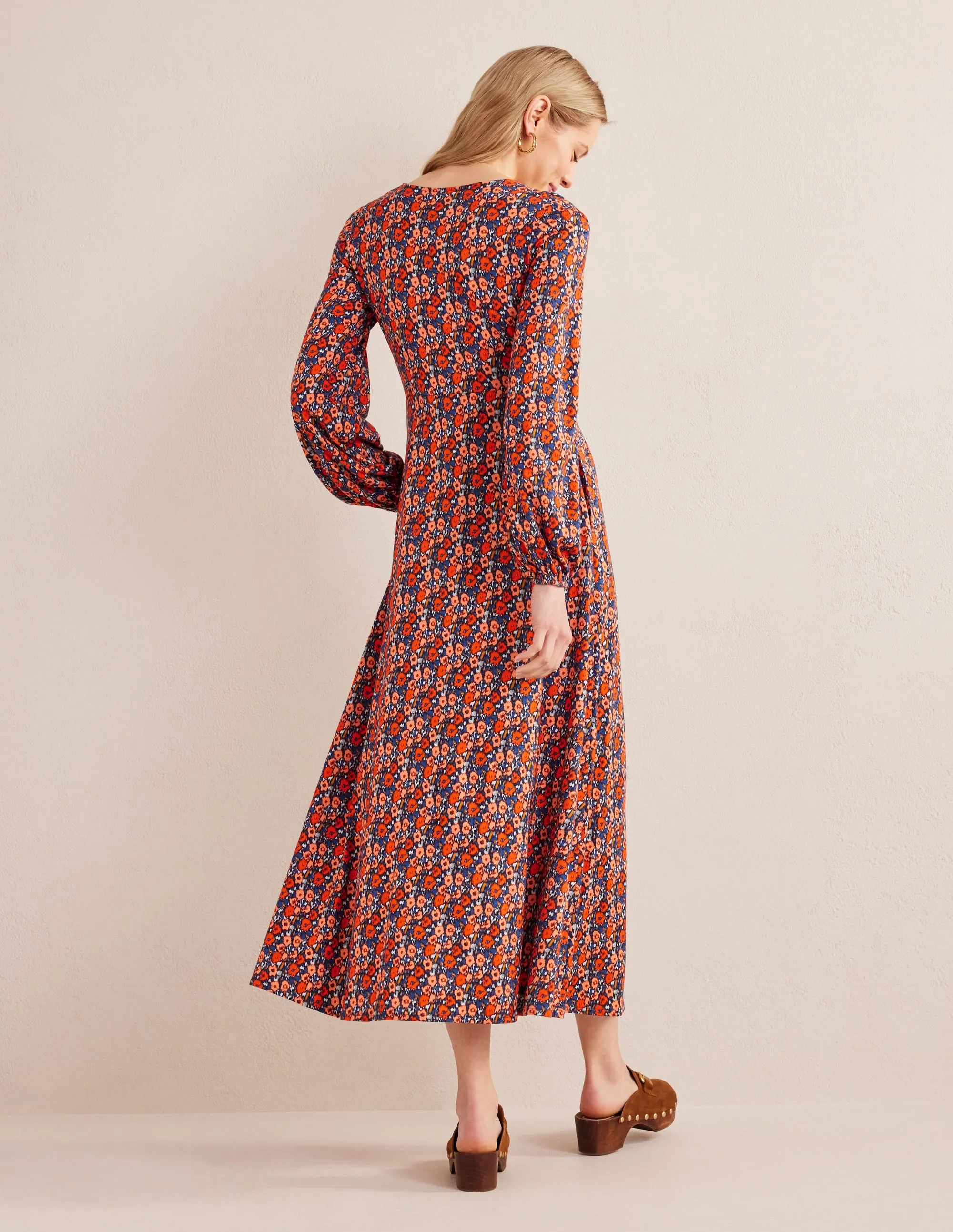 Keyhole Jersey Maxi Dress-Vermillion, Abstract Poppy