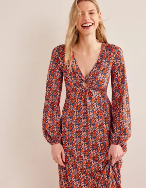Keyhole Jersey Maxi Dress-Vermillion, Abstract Poppy