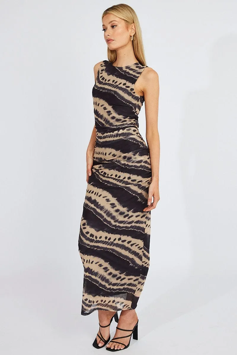 Multi Abstract Bodycon Dress Sleeveless Mesh