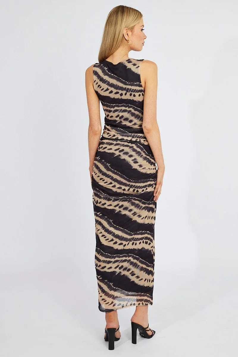 Multi Abstract Bodycon Dress Sleeveless Mesh