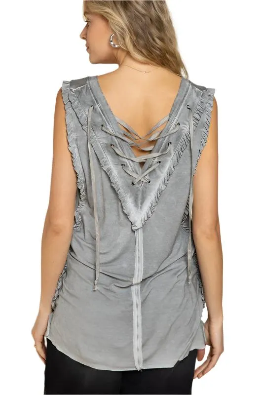 POL Criss-cross Lace-up Open Back Tank Top