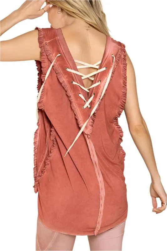 POL Criss-cross Lace-up Open Back Tank Top