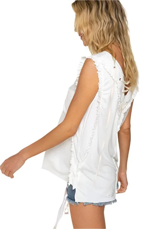 POL Criss-cross Lace-up Open Back Tank Top
