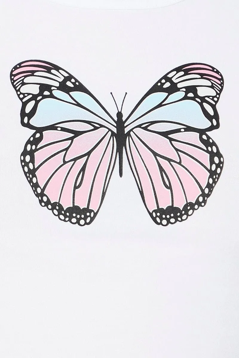 White Jersey Butterfly Graphic Print Tank Top