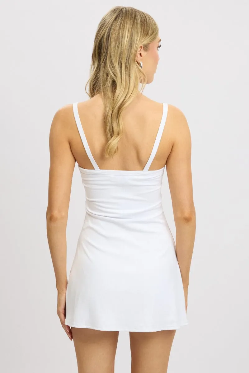 White Mini Dress Sleeveless Rib A-Line