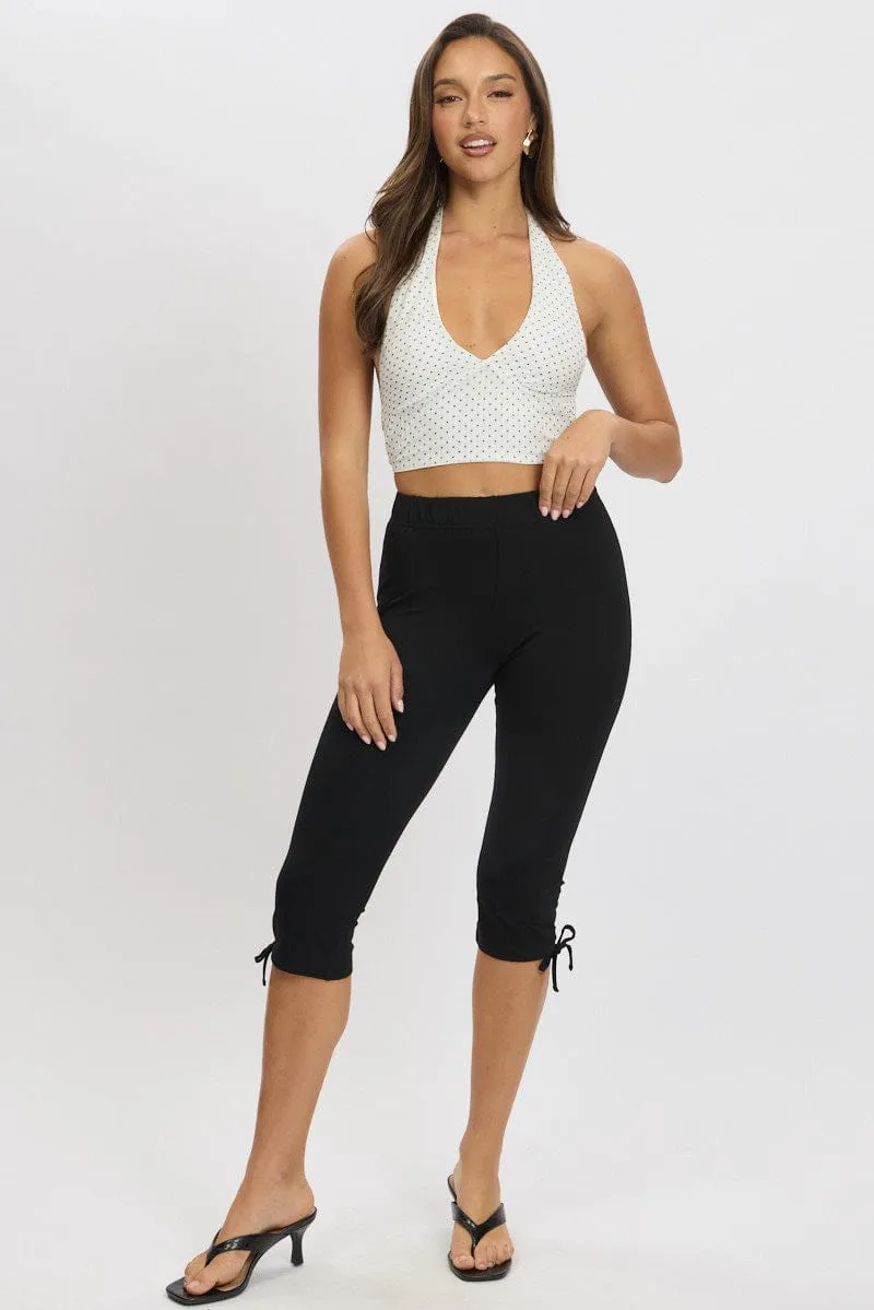 White Polka Dot Halter Neck Top Tie Back Mesh