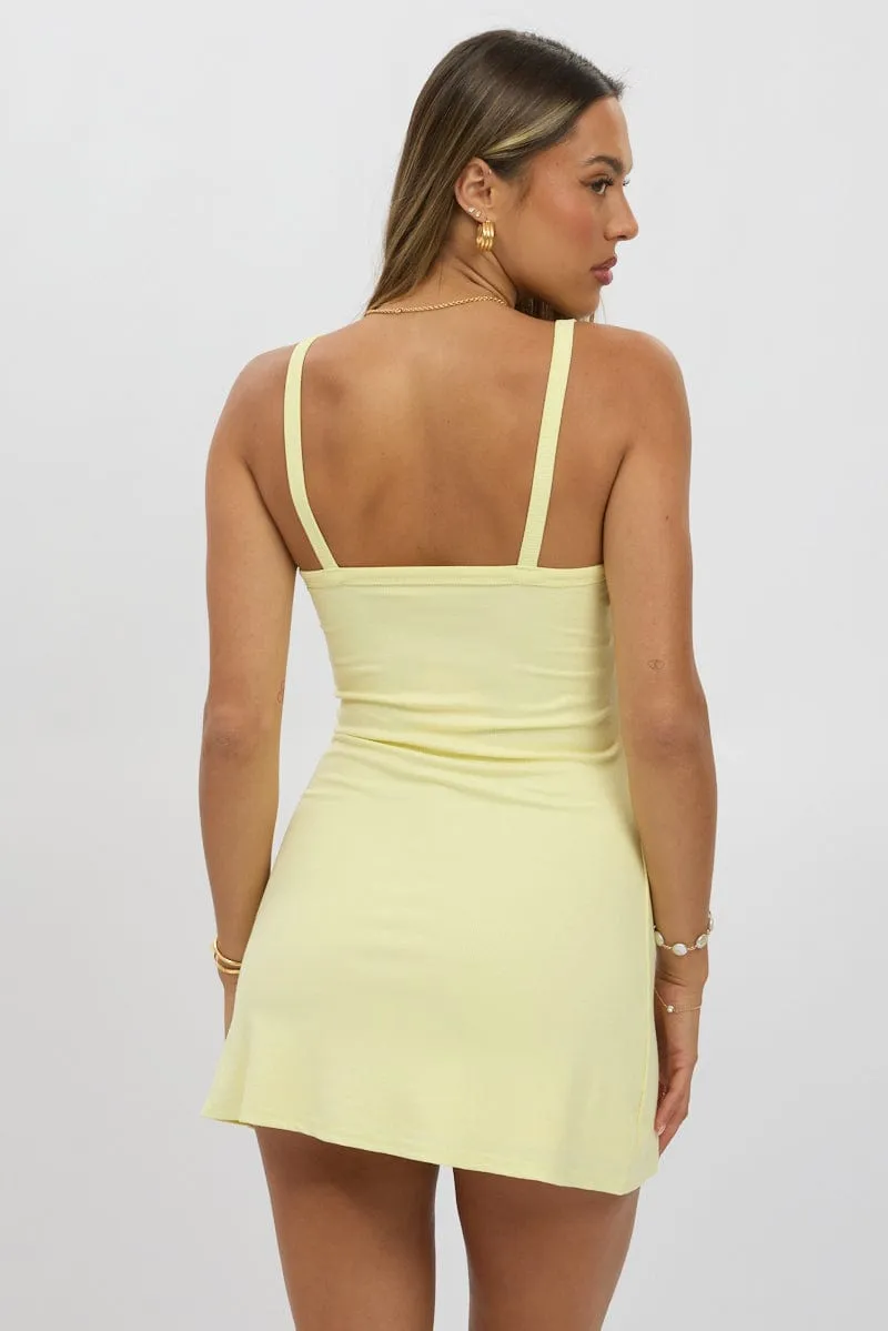 Yellow Mini Dress Sleeveless Rib A-Line