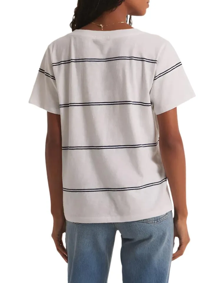Z Supply Striped V Neck Pocket Tee White