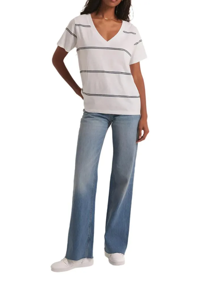 Z Supply Striped V Neck Pocket Tee White