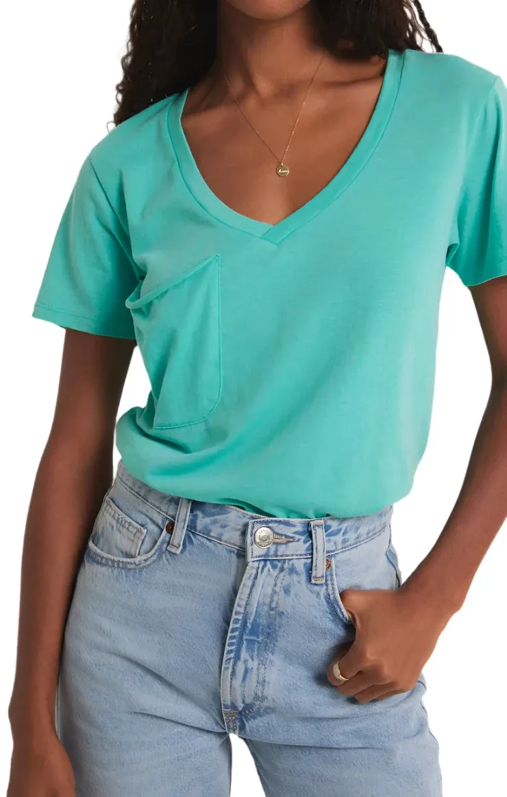 Z Supply V Neck Pocket Tee Cabana Green