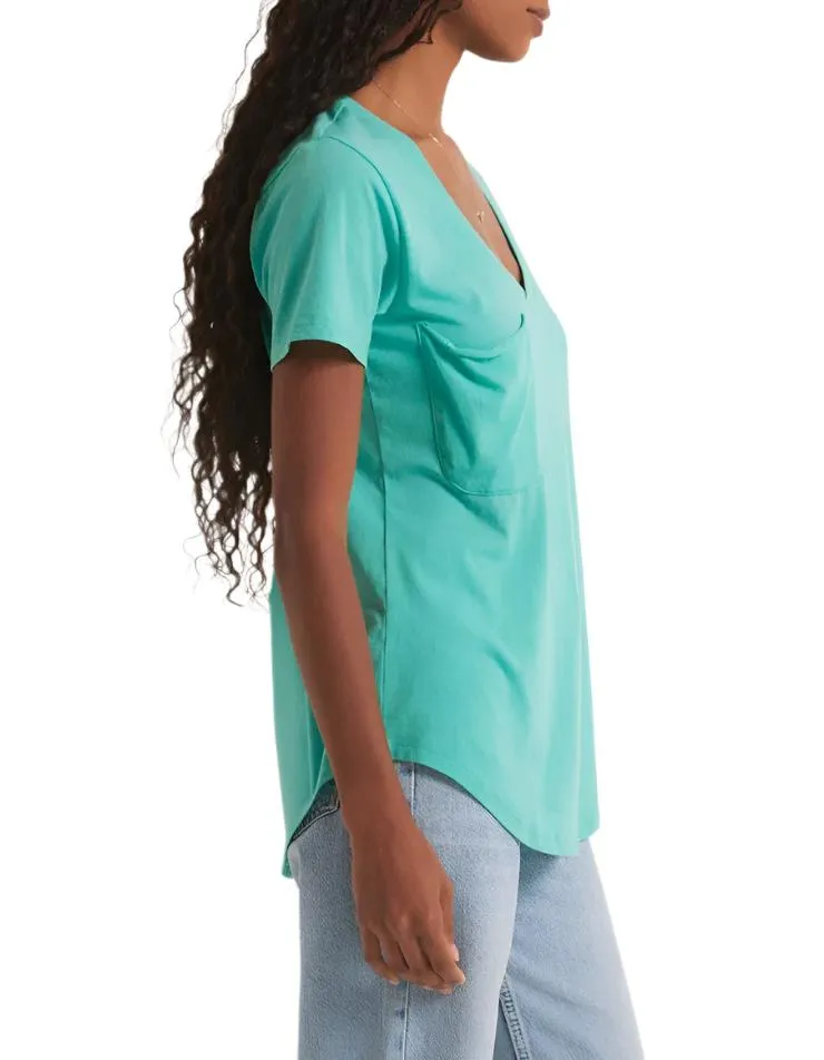 Z Supply V Neck Pocket Tee Cabana Green